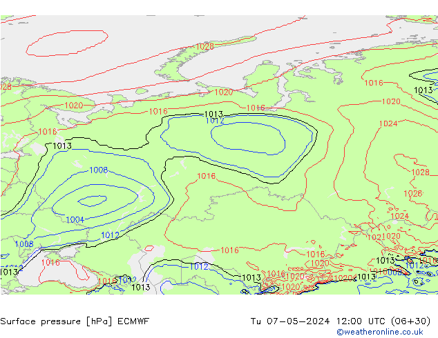 pressão do solo ECMWF Ter 07.05.2024 12 UTC