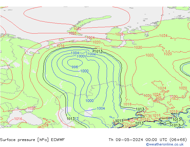 Pressione al suolo ECMWF gio 09.05.2024 00 UTC