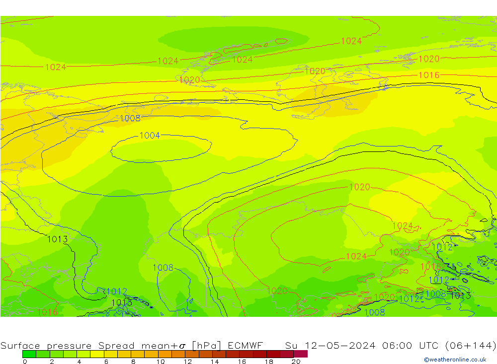 Surface pressure Spread ECMWF Su 12.05.2024 06 UTC
