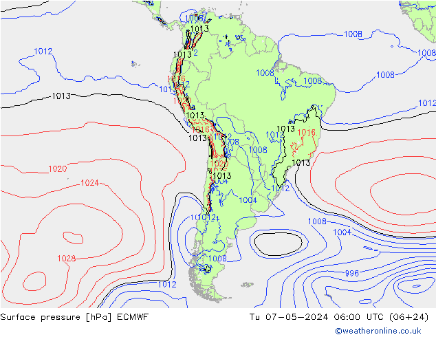 приземное давление ECMWF вт 07.05.2024 06 UTC