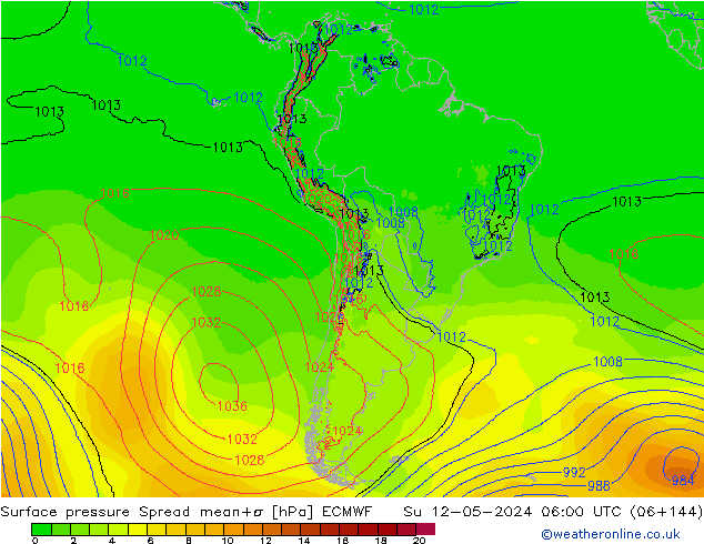 Atmosférický tlak Spread ECMWF Ne 12.05.2024 06 UTC