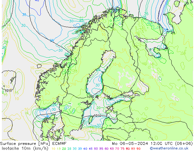 Isotachs (kph) ECMWF Mo 06.05.2024 12 UTC