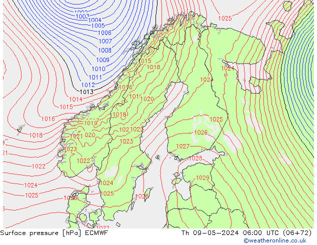 Luchtdruk (Grond) ECMWF do 09.05.2024 06 UTC