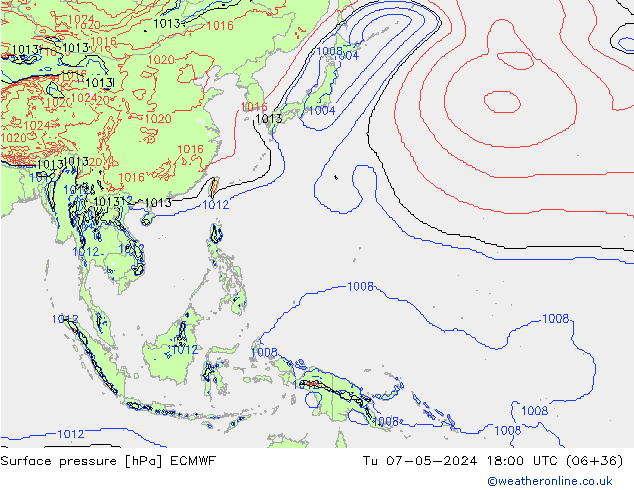 Surface pressure ECMWF Tu 07.05.2024 18 UTC