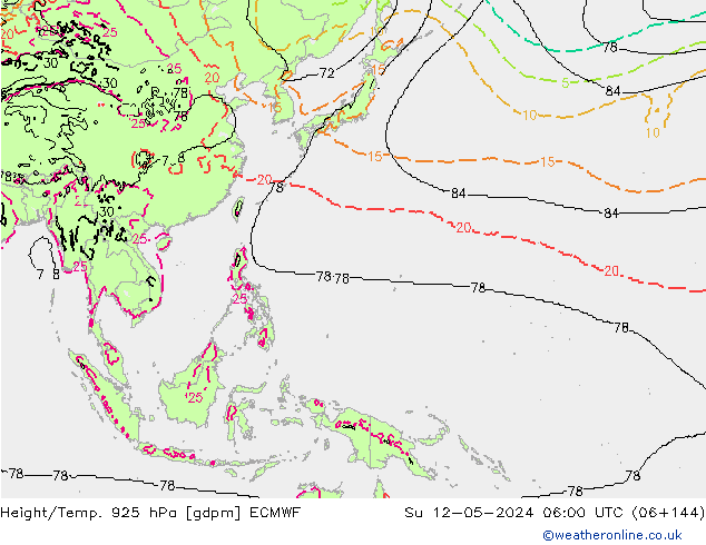 Height/Temp. 925 hPa ECMWF Dom 12.05.2024 06 UTC