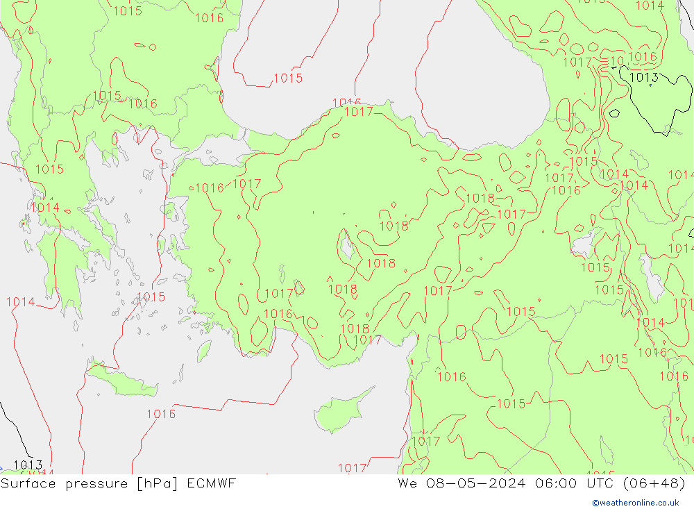 Presión superficial ECMWF mié 08.05.2024 06 UTC