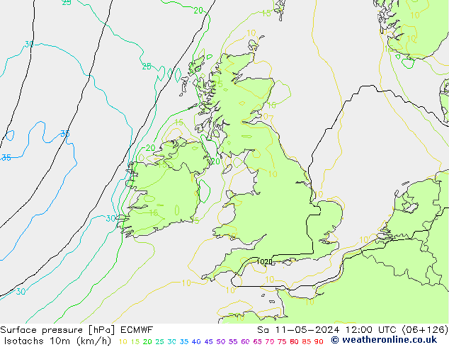 Isotaca (kph) ECMWF sáb 11.05.2024 12 UTC