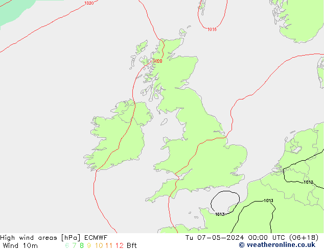 High wind areas ECMWF  07.05.2024 00 UTC