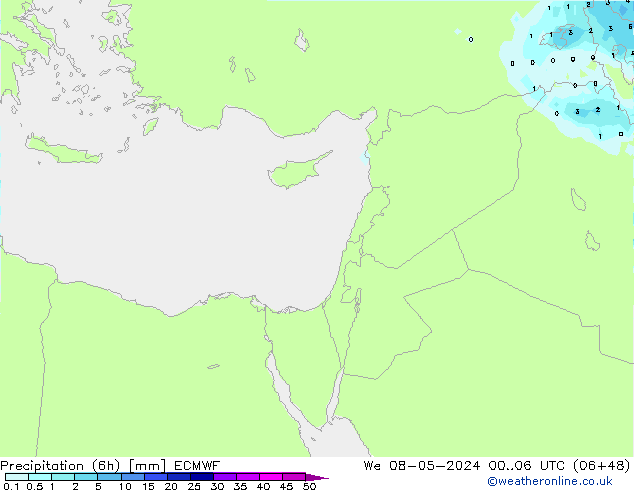 Precipitación (6h) ECMWF mié 08.05.2024 06 UTC