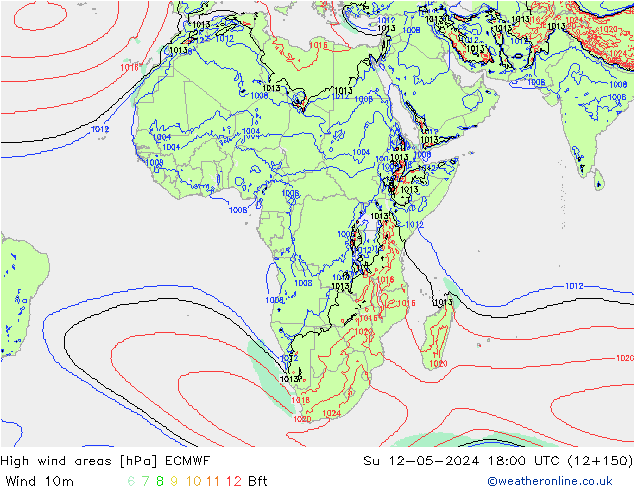 High wind areas ECMWF dom 12.05.2024 18 UTC