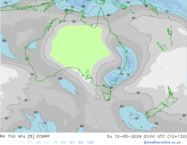 RH 700 hPa ECMWF nie. 12.05.2024 00 UTC