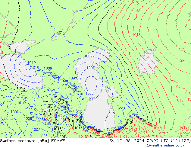 Atmosférický tlak ECMWF Ne 12.05.2024 00 UTC