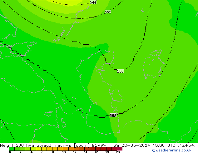 Height 500 hPa Spread ECMWF We 08.05.2024 18 UTC