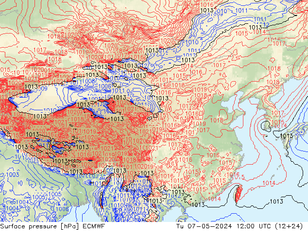 地面气压 ECMWF 星期二 07.05.2024 12 UTC