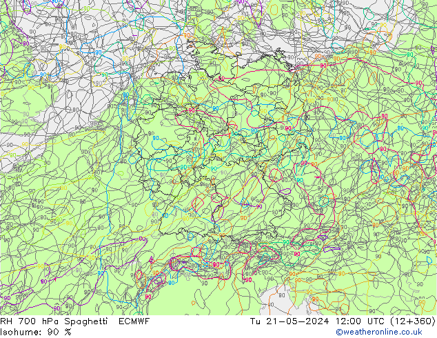 RV 700 hPa Spaghetti ECMWF di 21.05.2024 12 UTC