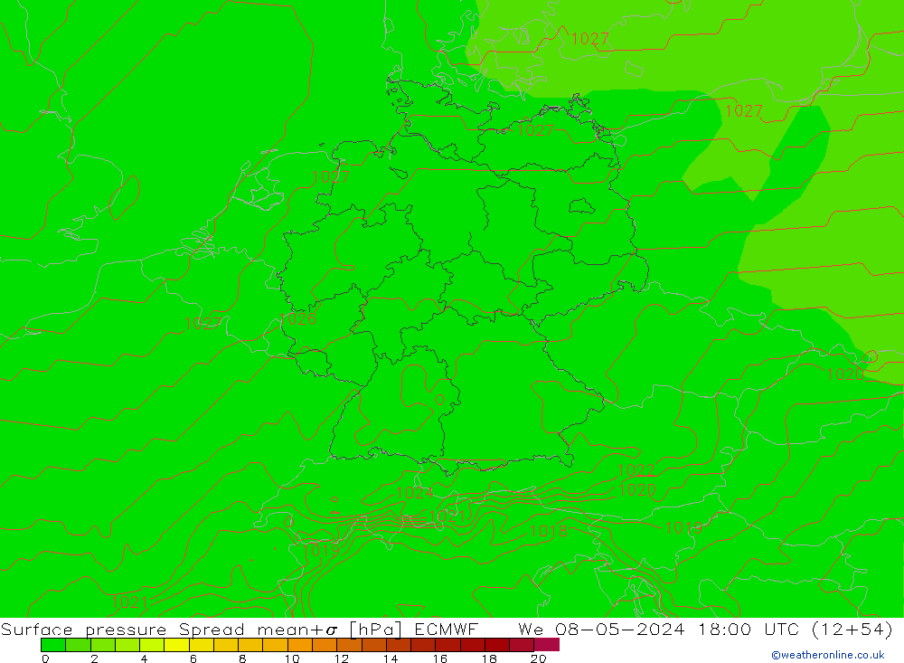 Bodendruck Spread ECMWF Mi 08.05.2024 18 UTC