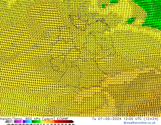 Height/Temp. 850 hPa ECMWF  07.05.2024 12 UTC