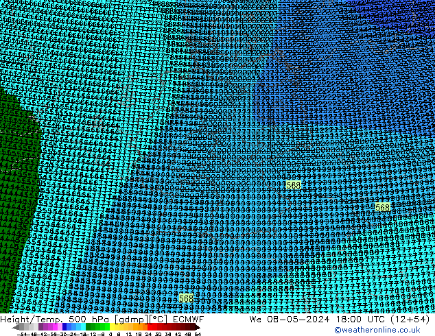 Height/Temp. 500 hPa ECMWF Mi 08.05.2024 18 UTC