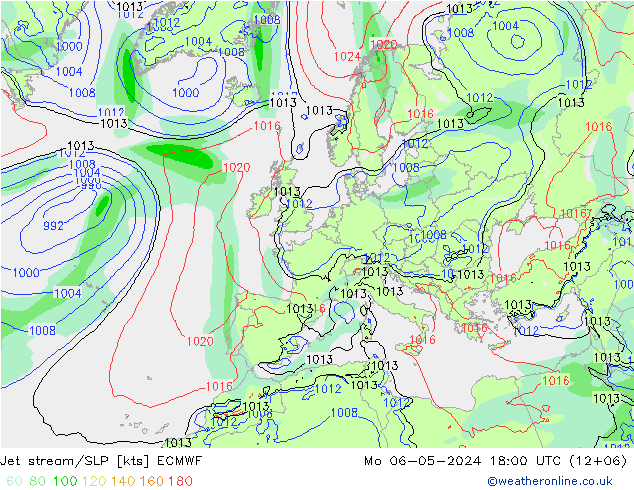 Polarjet/Bodendruck ECMWF Mo 06.05.2024 18 UTC