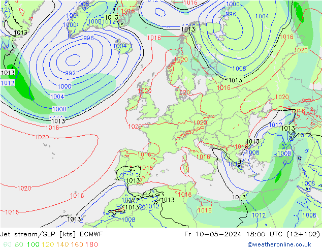 Polarjet/Bodendruck ECMWF Fr 10.05.2024 18 UTC