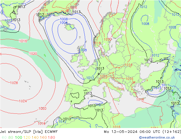 Prąd strumieniowy ECMWF pon. 13.05.2024 06 UTC