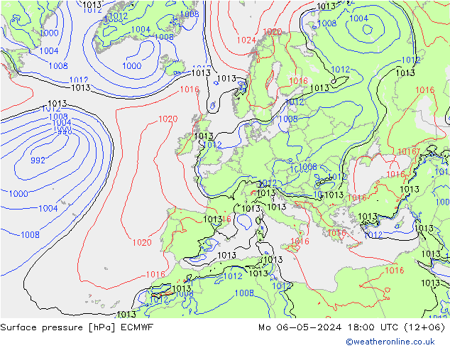 Atmosférický tlak ECMWF Po 06.05.2024 18 UTC