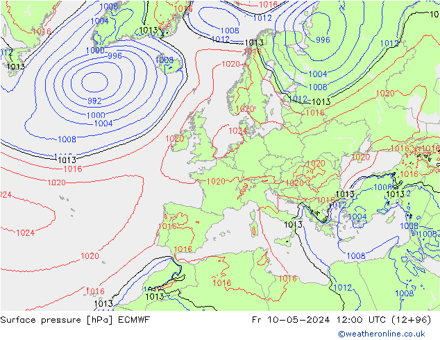 Atmosférický tlak ECMWF Pá 10.05.2024 12 UTC