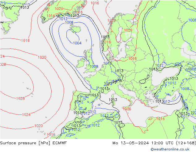 Surface pressure ECMWF Mo 13.05.2024 12 UTC