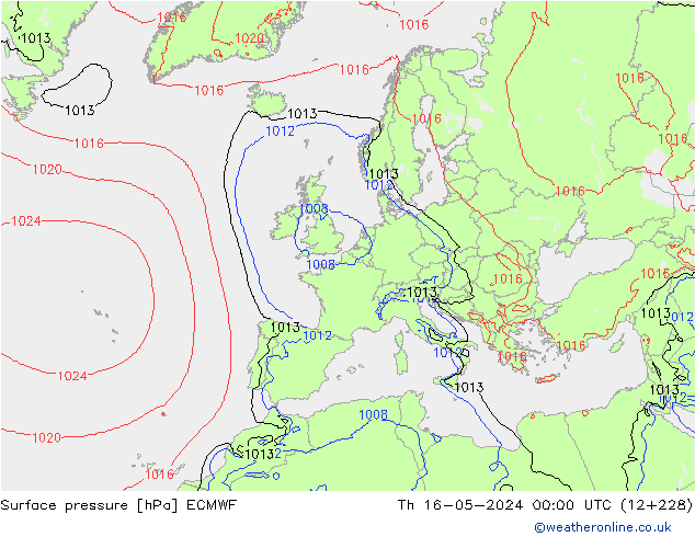 Surface pressure ECMWF Th 16.05.2024 00 UTC