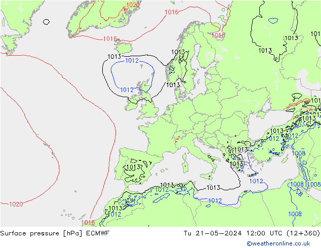 Bodendruck ECMWF Di 21.05.2024 12 UTC