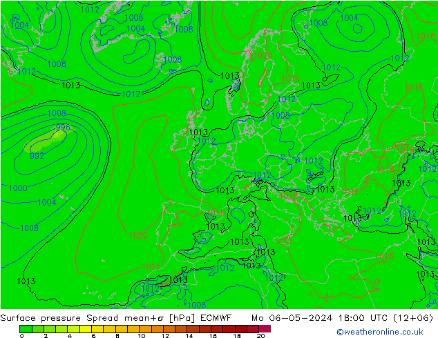 Atmosférický tlak Spread ECMWF Po 06.05.2024 18 UTC