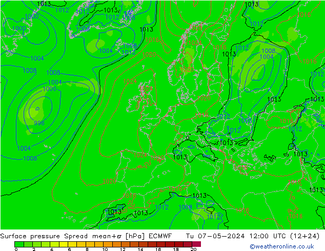 Bodendruck Spread ECMWF Di 07.05.2024 12 UTC