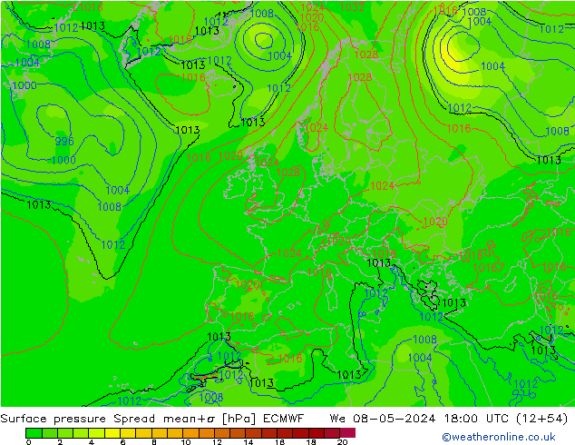 Yer basıncı Spread ECMWF Çar 08.05.2024 18 UTC