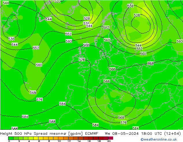 Height 500 hPa Spread ECMWF Mi 08.05.2024 18 UTC