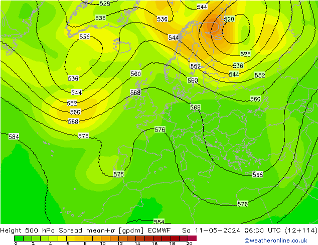 500 hPa Yüksekliği Spread ECMWF Cts 11.05.2024 06 UTC