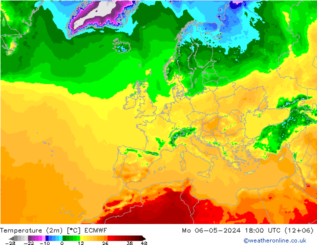 mapa temperatury (2m) ECMWF pon. 06.05.2024 18 UTC