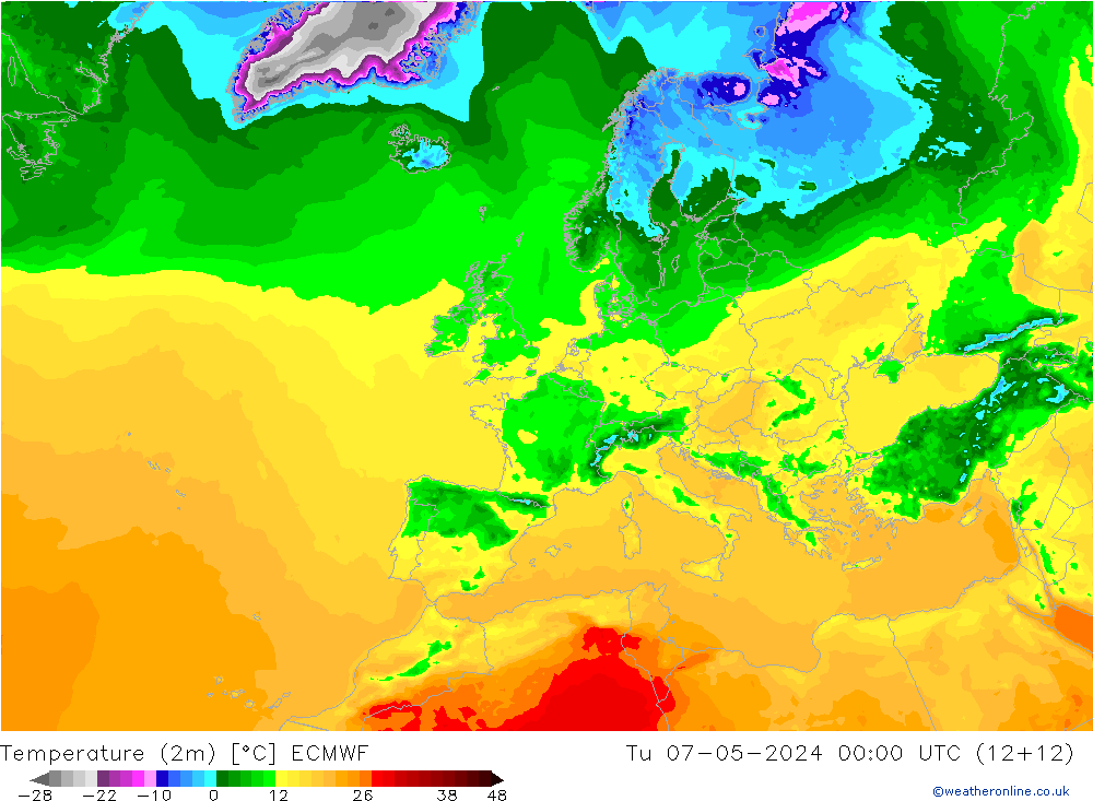 Temperaturkarte (2m) ECMWF Di 07.05.2024 00 UTC