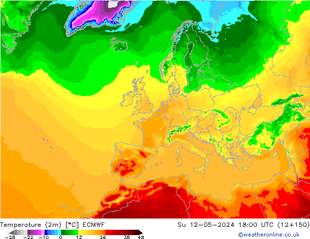 Temperaturkarte (2m) ECMWF So 12.05.2024 18 UTC