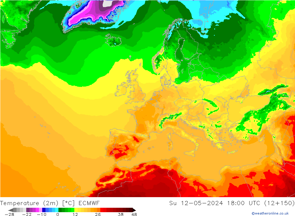 Temperaturkarte (2m) ECMWF So 12.05.2024 18 UTC