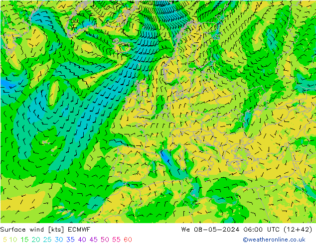 Bodenwind ECMWF Mi 08.05.2024 06 UTC