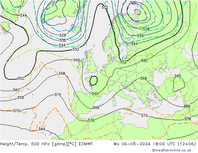 Hoogte/Temp. 500 hPa ECMWF ma 06.05.2024 18 UTC