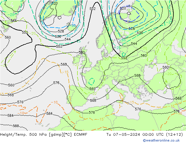 Height/Temp. 500 гПа ECMWF вт 07.05.2024 00 UTC