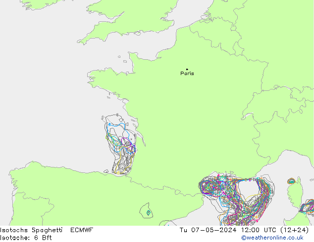 Isotachs Spaghetti ECMWF вт 07.05.2024 12 UTC