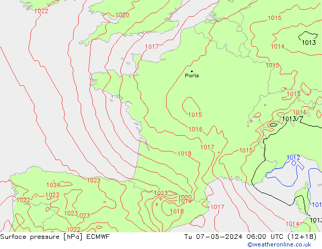 Surface pressure ECMWF Tu 07.05.2024 06 UTC