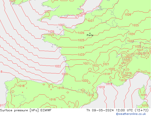 Bodendruck ECMWF Do 09.05.2024 12 UTC