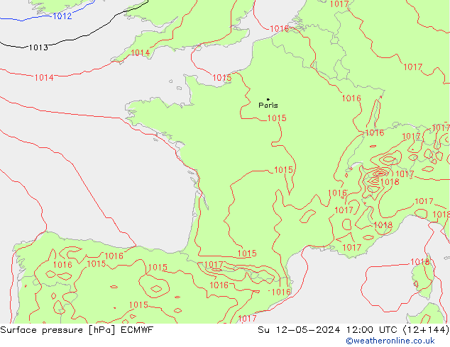 Presión superficial ECMWF dom 12.05.2024 12 UTC