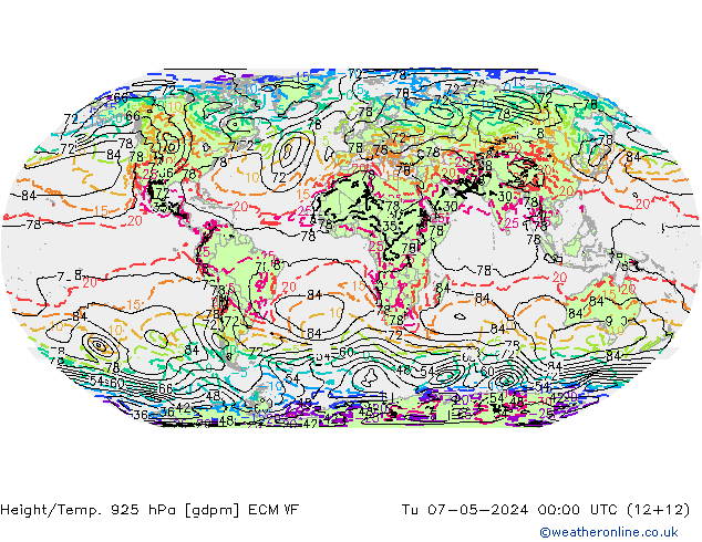 Height/Temp. 925 гПа ECMWF вт 07.05.2024 00 UTC