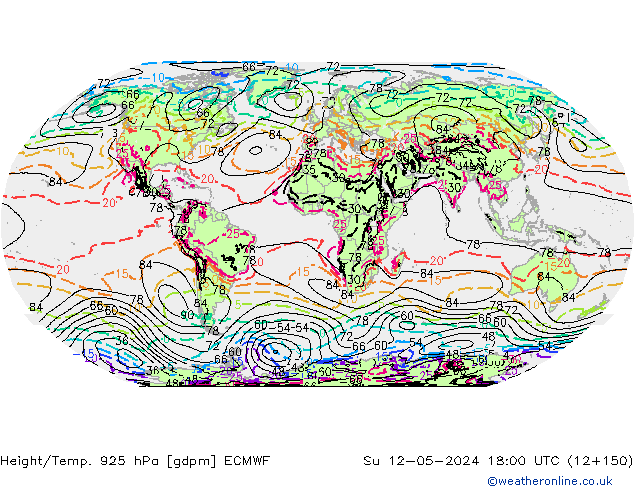Height/Temp. 925 hPa ECMWF Ne 12.05.2024 18 UTC