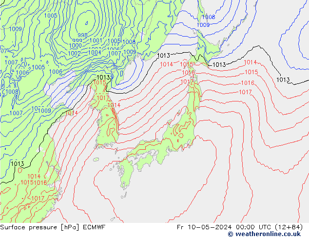 Luchtdruk (Grond) ECMWF vr 10.05.2024 00 UTC