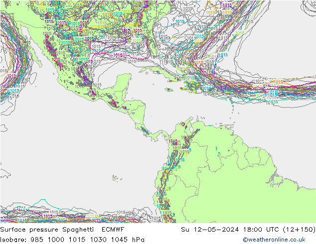 Surface pressure Spaghetti ECMWF Su 12.05.2024 18 UTC